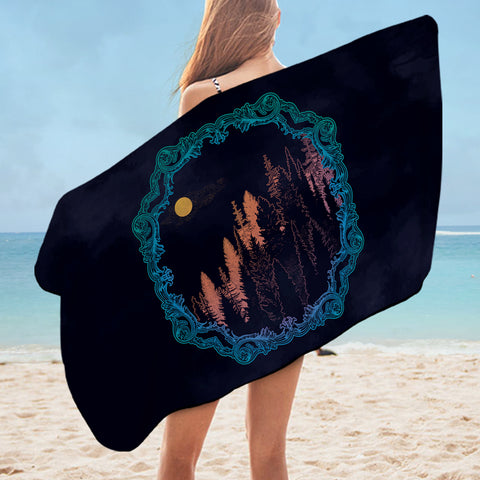 Image of Vintage Freame Landscape Color Line Black Theme SWYJ5624 Bath Towel
