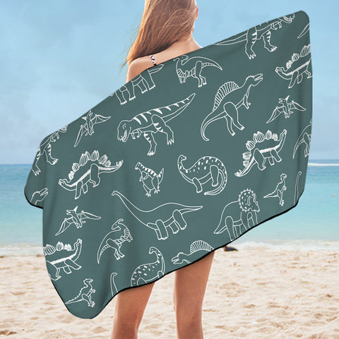 Image of White Line Collection Of Dinosaur - Mint Theme SWYJ5626 Bath Towel