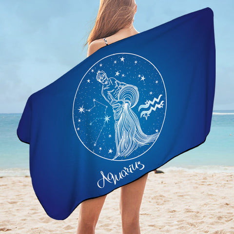 Image of Aquarius Sign Blue Theme SWYJ6108 Bath Towel
