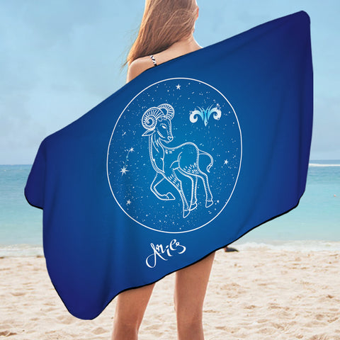 Image of Aries Sign Blue Theme SWYJ6114 Bath Towel
