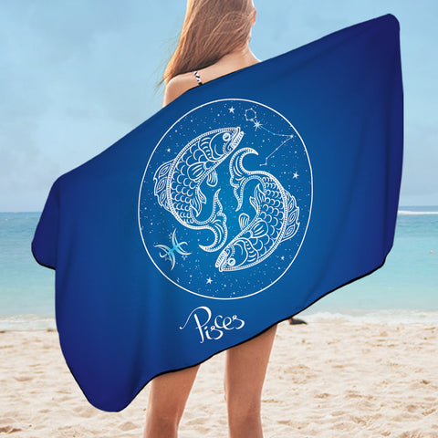 Image of Pisces Sign Blue Theme SWYJ6115 Bath Towel