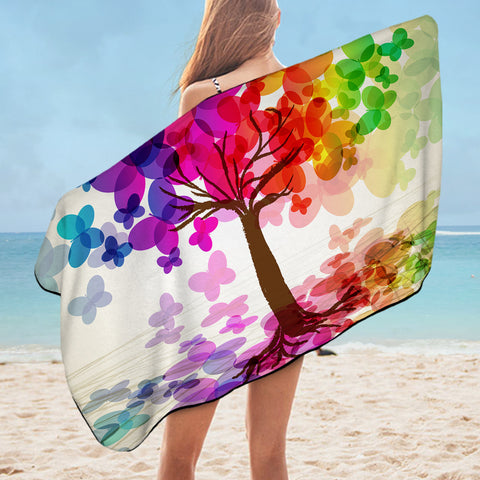 Image of Colorful Butterfly Pattern Tree SWYJ6118 Bath Towel