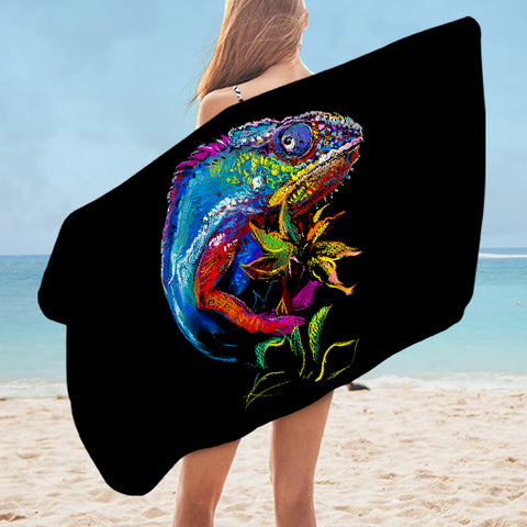 Image of Colorful Iguana Black Theme SWYJ6125 Bath Towel