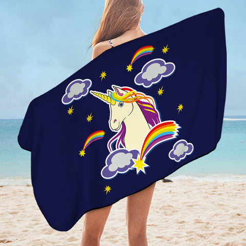 Image of Beautiful Unicorn Illustration Dark Blue Theme SWYJ6135 Bath Towel