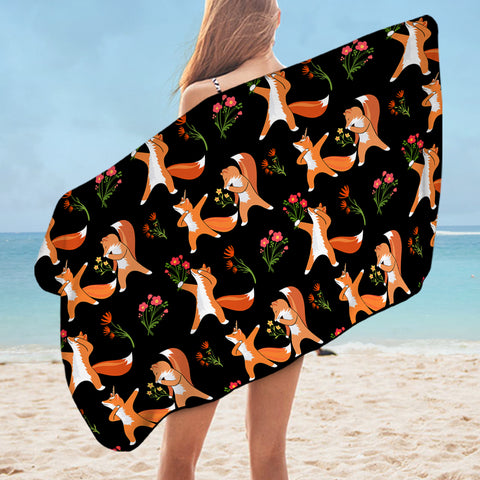 Image of Fox & Flowers Collection Black Theme SWYJ6213 Bath Towel