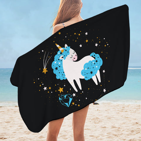 Image of Cute Blue Hair Unicorn Galaxy Theme SWYJ6220 Bath Towel