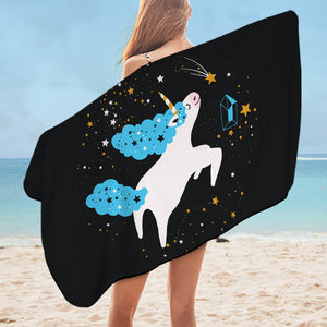 Flying Cute Blue Hair Unicorn In Universe SWYJ6222 Bath Towel