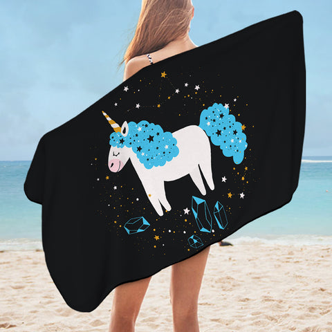 Image of Happy Blue Hair Unicorn Among Stars SWYJ6223 Bath Towel