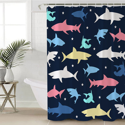 Image of Colorful Shark Shark SWYL0102 Shower Curtain