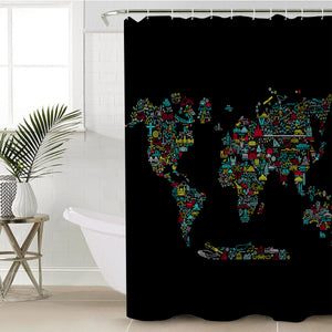 World Map SWYL0473 Shower Curtain