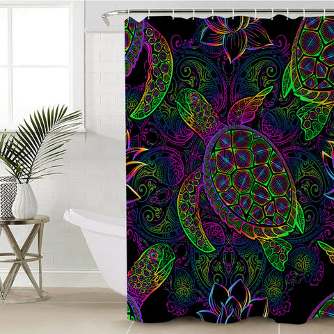 Image of Night Glowing Turtle SWYL0474 Shower Curtain