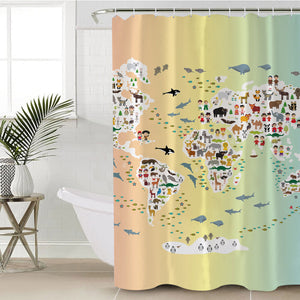 World Fauna Map SWYL0534 Shower Curtain