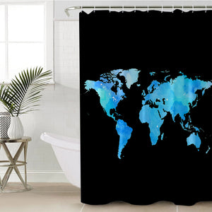 Blue World Map SWYL0663 Shower Curtain