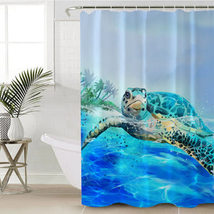 Turquoise Turtle SWYL0875 Shower Curtain