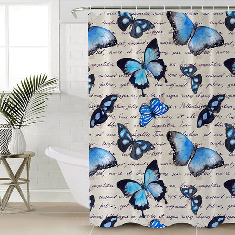 Image of Blue Butterflies Letter SWYL0895 Shower Curtain