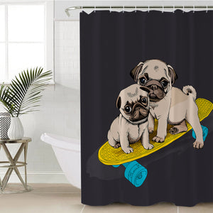 Pug Skaters SWYL1005 Shower Curtain