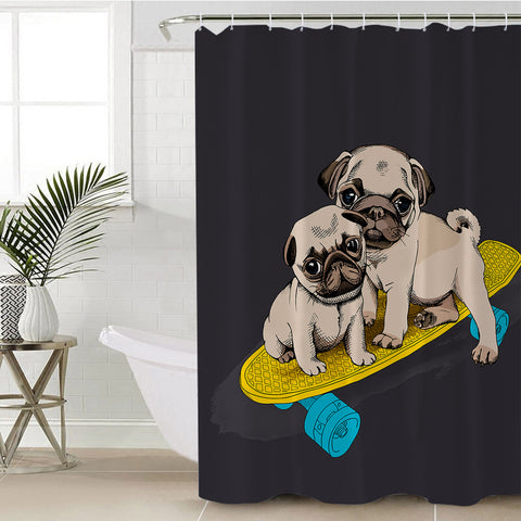 Image of Pug Skaters SWYL1005 Shower Curtain