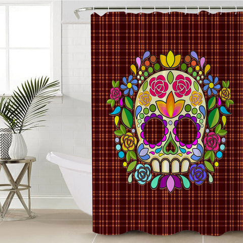 Image of Gaudy Skull Plaid SWYL2082 Shower Curtain