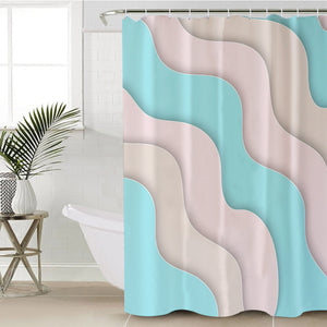 White & Mint Waves SWYL3355 Shower Curtain