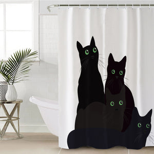 Four Green Eyes Black Cat SWYL3379 Shower Curtain