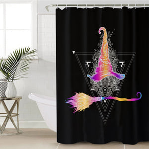 Colorful Gradient Witch Hat & Flying Broom SWYL3384 Shower Curtain