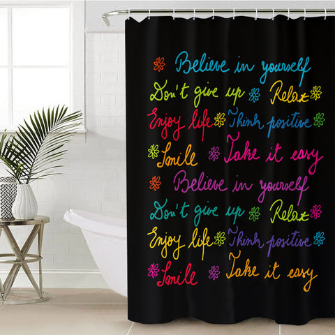 Image of Colorful Believe In Yourself Text SWYL3387 Shower Curtain