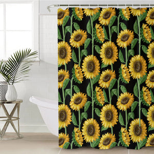 Sunflower Monogram Black Background SWYL3472 Shower Curtain