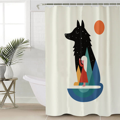 Image of Girl in Wolf Illustration SWYL3482 Shower Curtain