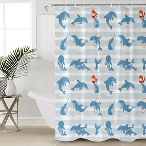 Stripe Playing Dolphin SWYL3485 Shower Curtain