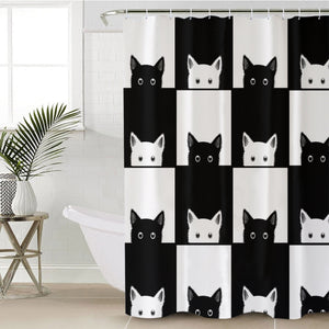 B&W Cats Checkerboard SWYL3488 Shower Curtain