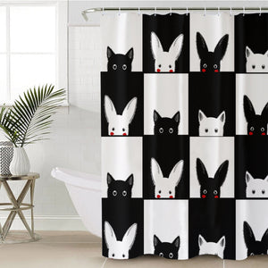 B&W Rabbits & Cats Checkerboard SWYL3489 Shower Curtain