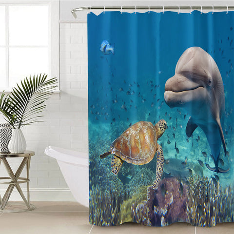 Image of Submarine Dolphin & Turtle SWYL3582 Shower Curtain