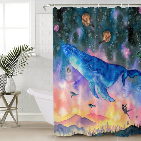 Image of Big Whale on Galaxy SWYL3591 Shower Curtain