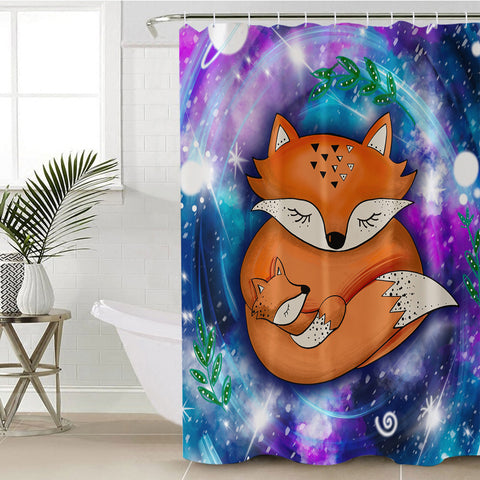 Image of Fox Family in Galaxy SWYL3593 Shower Curtain