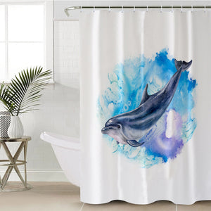 Blue Spray Dolphin SWYL3596 Shower Curtain