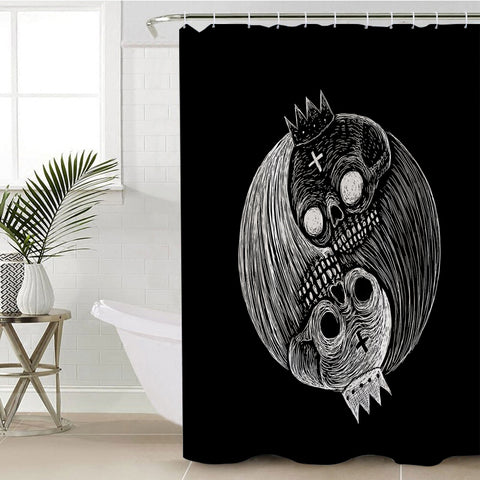 Image of B&W Yin Yang Skull Sketch SWYL3649 Shower Curtain