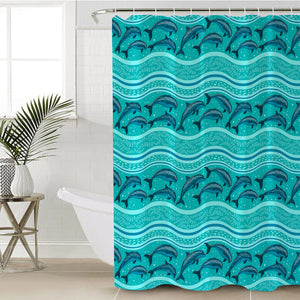 Jumping Dolphins Mint Stripes SWYL3650 Shower Curtain