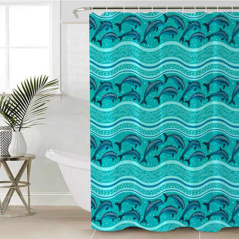 Image of Jumping Dolphins Mint Stripes SWYL3650 Shower Curtain