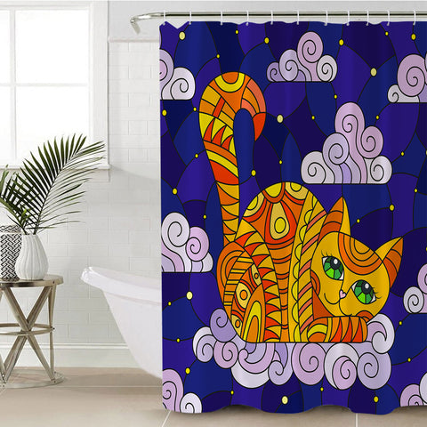 Image of Lying Yellow Aztec Cat SWYL3658 Shower Curtain