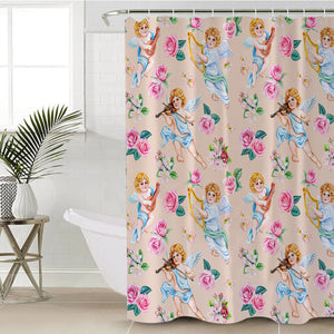 Pink Roses & Playing Music Angels SWYL3660 Shower Curtain