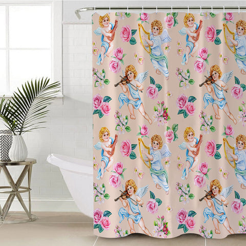 Image of Pink Roses & Playing Music Angels SWYL3660 Shower Curtain