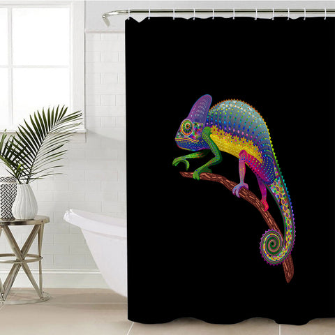 Image of Colorful Aztec Chameleon SWYL3665 Shower Curtain