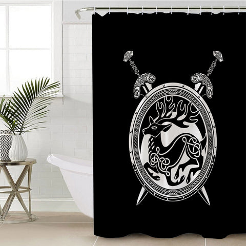 Image of Deer Shield and Knives SWYL3676 Shower Curtain