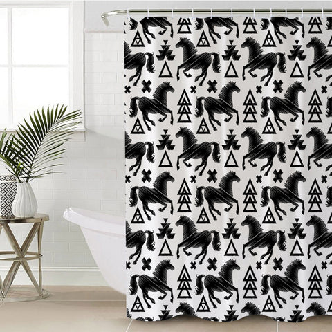 Image of Multi Triangles & Black Horses SWYL3678 Shower Curtain