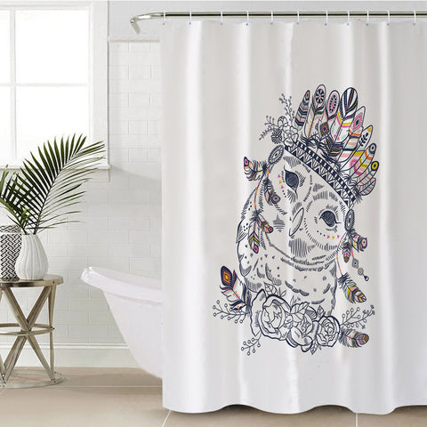 Image of Feather & Floral Owl Sketch SWYL3695 Shower Curtain