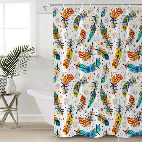 Image of Colorful Feather & Dot Monogram White SWYL3698 Shower Curtain