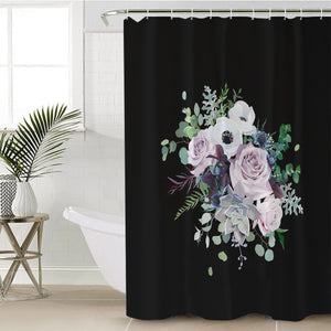 Purple Flowers On Black SWYL3700 Shower Curtain