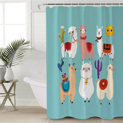 Image of Cute Cartoon Alpacas SWYL3741 Shower Curtain