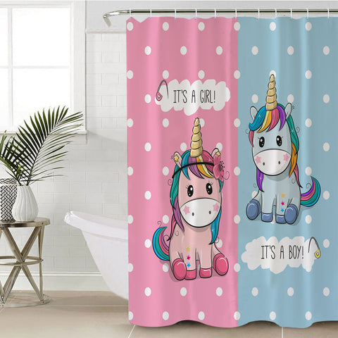 Image of Cute Girl & Boy Cartoon Unicorn SWYL3744 Shower Curtain