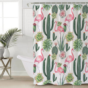 Cactus FLower and Flamingos SWYL3745 Shower Curtain